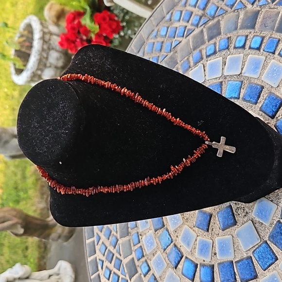 Amber Sterling Silver Cross Necklace - Picture 3 of 4